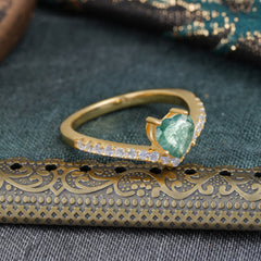 Heart Shaped Moss Agate Engagaement Ring Classic Wedding Ring
