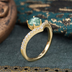Heart Shaped Moss Agate Engagaement Ring Classic Wedding Ring