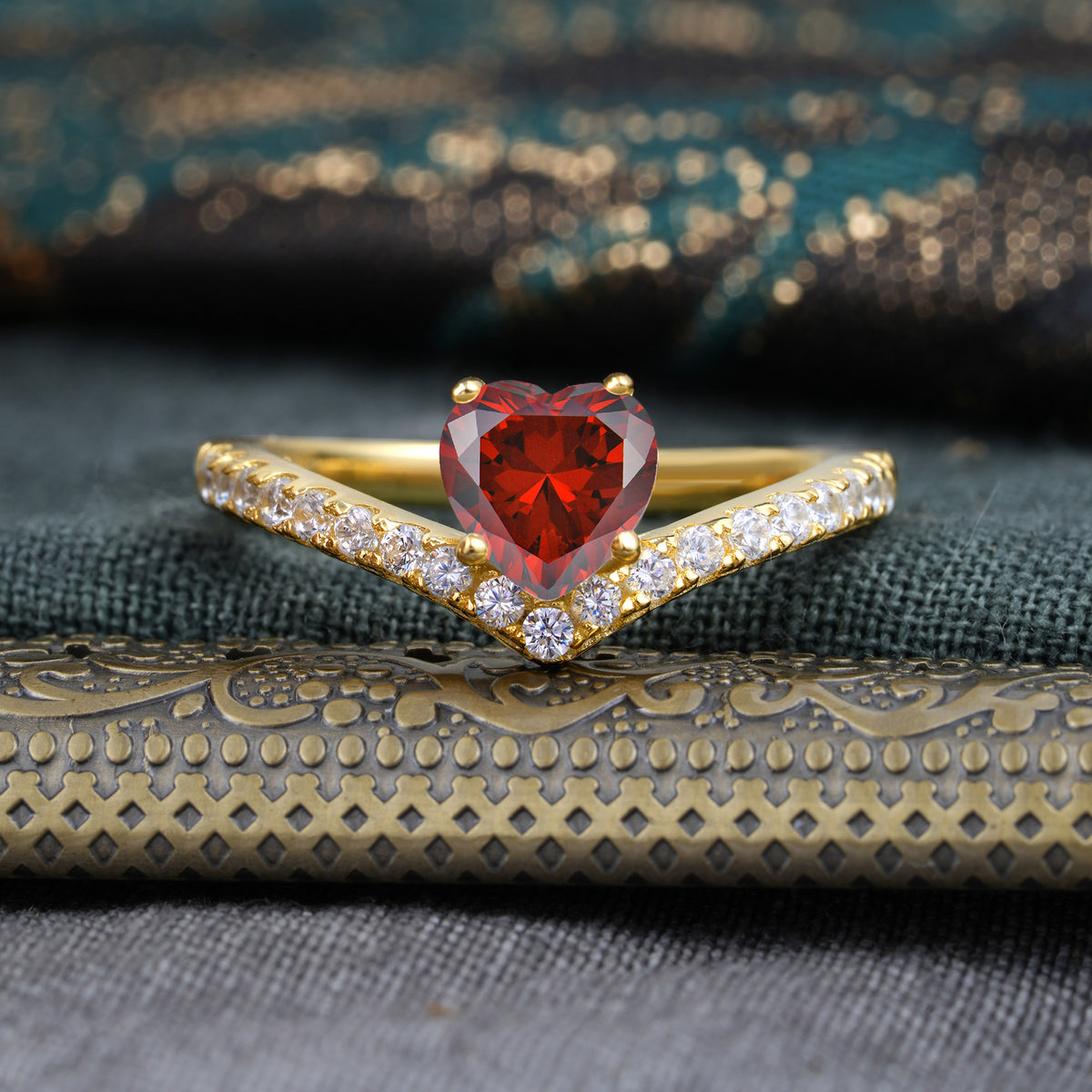 Heart Shaped Garnet Engagaement Ring - Romalar Jewelry