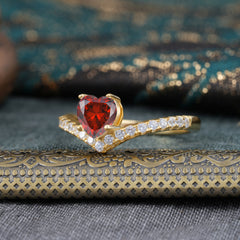 Heart Shaped Garnet Engagaement Ring Classic Wedding Ring