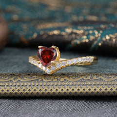 Heart Shaped Garnet Engagaement Ring Classic Wedding Ring