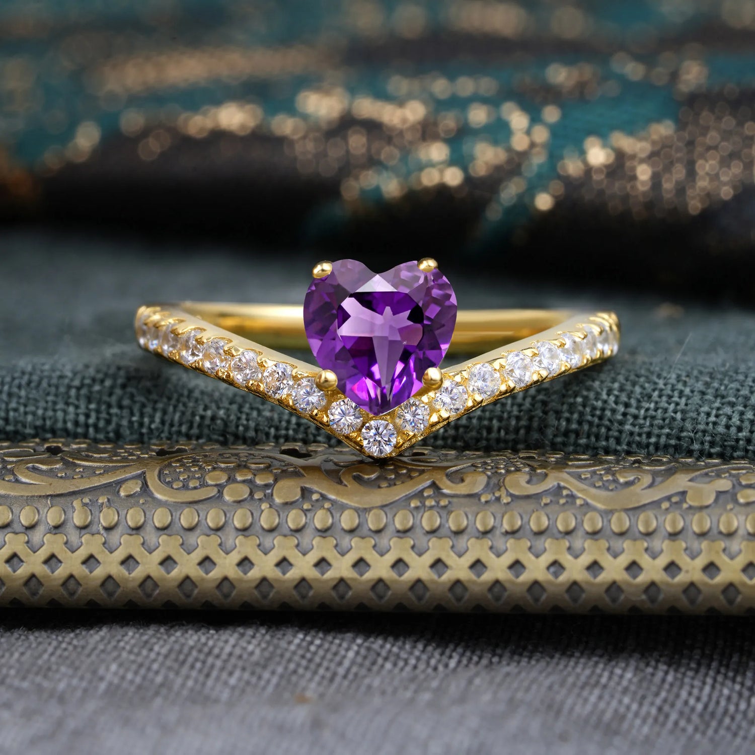 Heart Shaped Amethyst Engagaement Ring