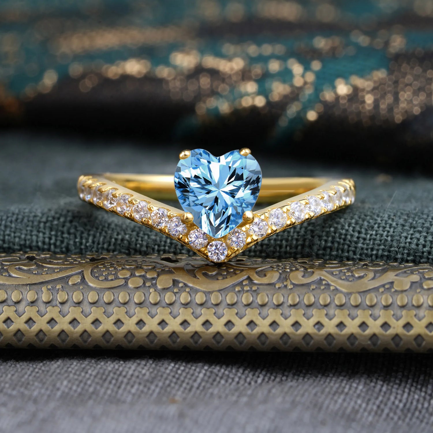 Heart Shaped Aquamarine Engagaement Ring