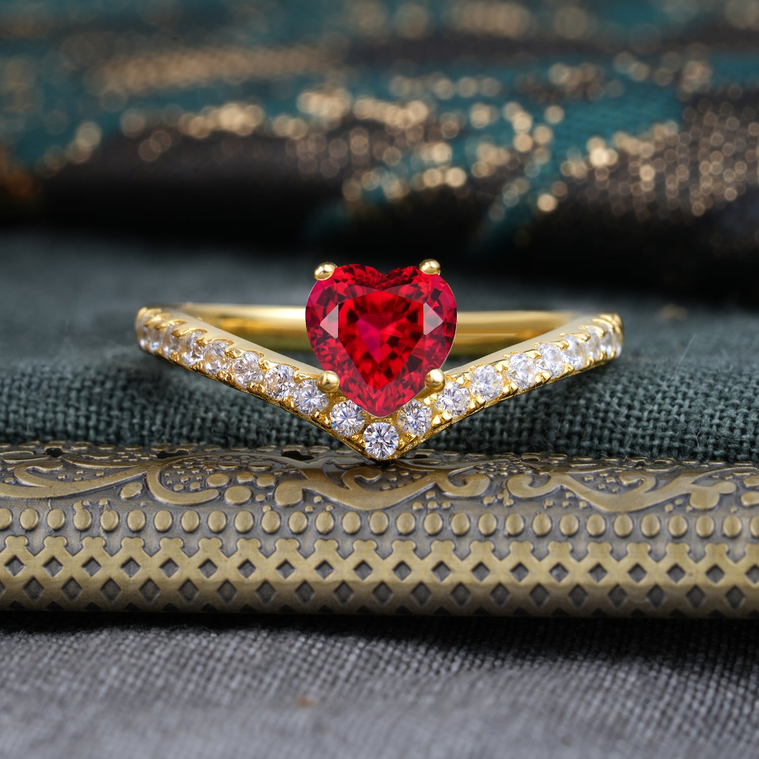 Heart Shaped Ruby Engagaement Ring