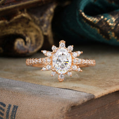 1.5 Carat Oval Cut Cluster Moissanite Anniversary Ring Vintage Pave Braid Band