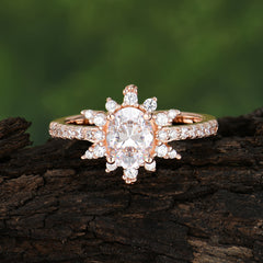 1.5 Carat Oval Cut Cluster Moissanite Anniversary Ring Vintage Pave Braid Band