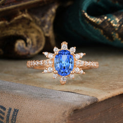 1.5 Carat Oval Cut Cluster Sapphire Anniversary Ring Vintage Pave Braid Band
