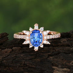 1.5 Carat Oval Cut Cluster Sapphire Anniversary Ring Vintage Pave Braid Band