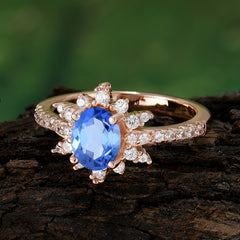 1.5 Carat Oval Cut Cluster Sapphire Anniversary Ring Vintage Pave Braid Band
