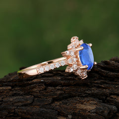 1.5 Carat Oval Cut Cluster Sapphire Anniversary Ring Vintage Pave Braid Band