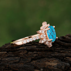 1.5 Carat Oval Cut Cluster Turquoise Anniversary Ring Vintage Pave Braid Band