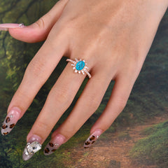 1.5 Carat Oval Cut Cluster Turquoise Anniversary Ring Vintage Pave Braid Band