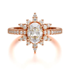 1.5 Carat Oval Cut Cluster Moissanite Anniversary Ring Vintage Pave Braid Band