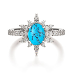 1.5 Carat Oval Cut Cluster Turquoise Anniversary Ring Vintage Pave Braid Band
