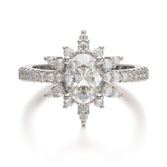 1.5 Carat Oval Cut Cluster Moissanite Anniversary Ring Vintage Pave Braid Band