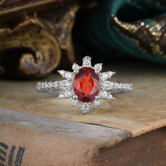 1.5 Carat Oval Cut Cluster Garnet Anniversary Ring Vintage Pave Braid Band