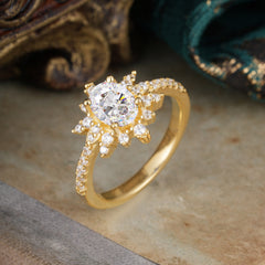 1.5 Carat Oval Cut Cluster Moissanite Anniversary Ring Vintage Pave Braid Band