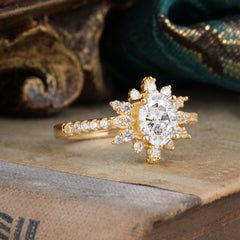 1.5 Carat Oval Cut Cluster Moissanite Anniversary Ring Vintage Pave Braid Band