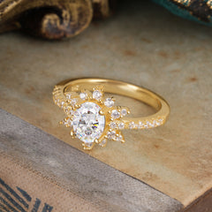 1.5 Carat Oval Cut Cluster Moissanite Anniversary Ring Vintage Pave Braid Band