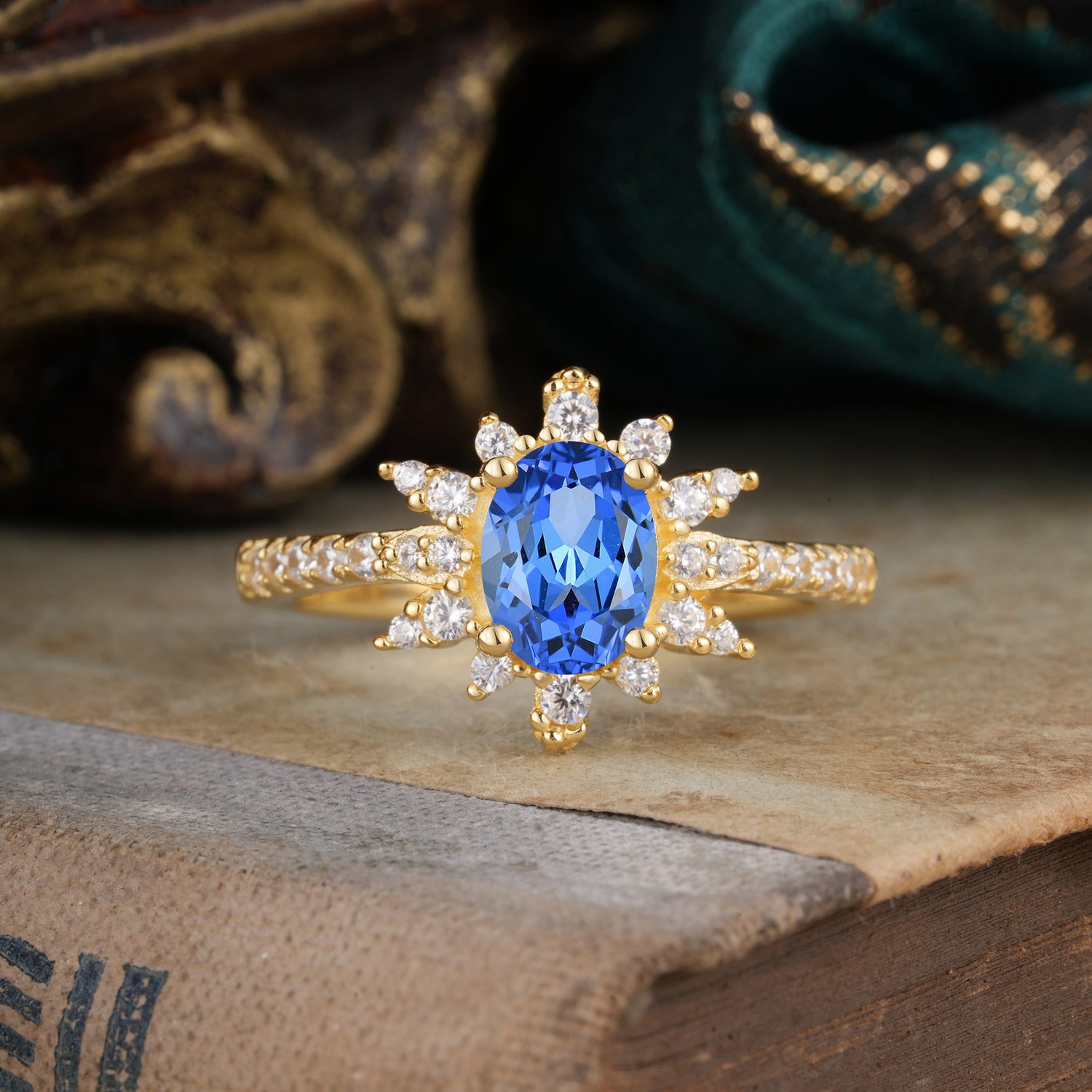 1.5 Carat Oval Cut Cluster Sapphire Anniversary Engagement Ring Vintage Pave Braid Band