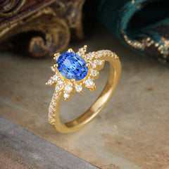 1.5 Carat Oval Cut Cluster Sapphire Anniversary Ring Vintage Pave Braid Band