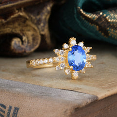 1.5 Carat Oval Cut Cluster Sapphire Anniversary Ring Vintage Pave Braid Band