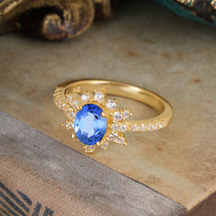 1.5 Carat Oval Cut Cluster Sapphire Anniversary Ring Vintage Pave Braid Band