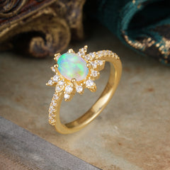 1.5 Carat Oval Cut Cluster Opal Anniversary Ring Vintage Pave Braid Band
