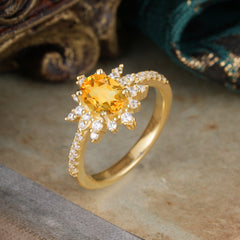 1.5 Carat Oval Cut Cluster Citrine Anniversary Ring Vintage Pave Braid Band