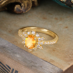 1.5 Carat Oval Cut Cluster Citrine Anniversary Ring Vintage Pave Braid Band