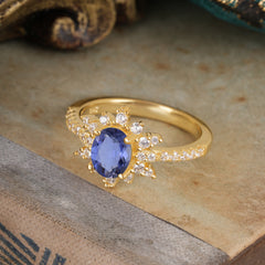 1.5 Carat Oval Cut Cluster Tanzanit Anniversary Ring Vintage Pave Braid Band