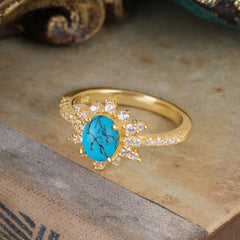 1.5 Carat Oval Cut Cluster Turquoise Anniversary Ring Vintage Pave Braid Band