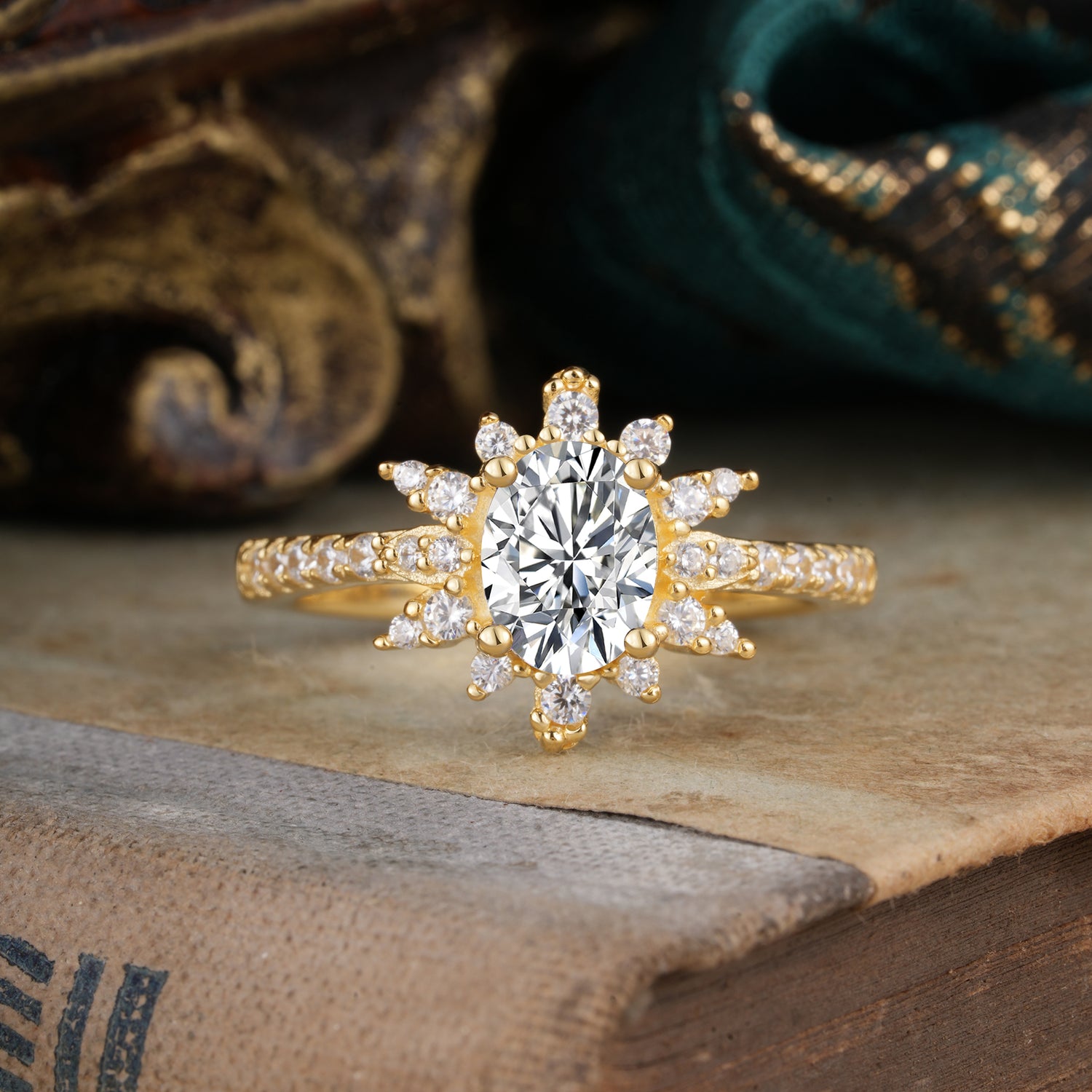 1.5 Carat Oval Cut Cluster Lab Diamond Anniversary Engagement Ring Vintage Pave Braid Band
