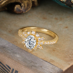 1.5 Carat Oval Cut Cluster Lab Diamond Anniversary Ring Vintage Pave Braid Band