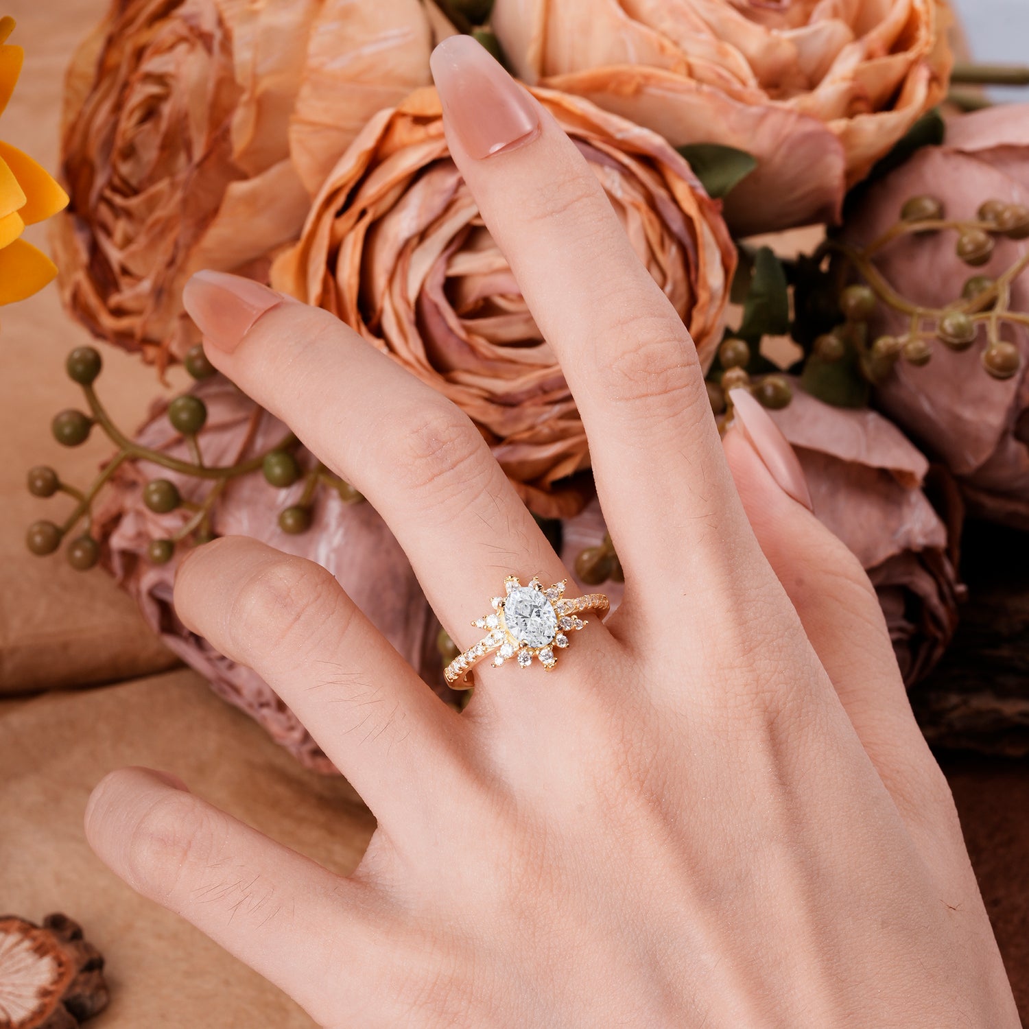 1.5 Carat Oval Cut Cluster Lab Diamond Anniversary Engagement Ring Vintage Pave Braid Band