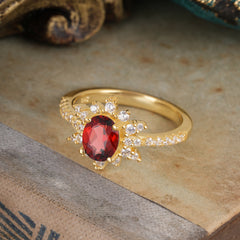 1.5 Carat Oval Cut Cluster Garnet Anniversary Ring Vintage Pave Braid Band