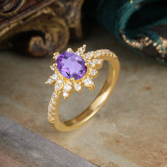 1.5 Carat Oval Cut Cluster Amethyst Anniversary Ring Vintage Pave Braid Band