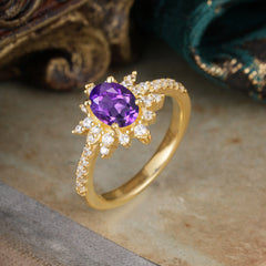 1.5 Carat Oval Cut Cluster Amethyst Anniversary Ring Vintage Pave Braid Band