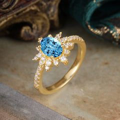 1.5 Carat Oval Cut Cluster Aquamarine Anniversary Ring Vintage Pave Braid Band