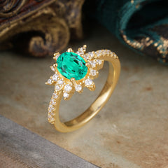 1.5 Carat Oval Cut Cluster Emerald Anniversary Ring Vintage Pave Braid Band