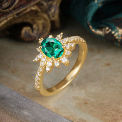 1.5 Carat Oval Cut Cluster Emerald Anniversary Ring Vintage Pave Braid Band