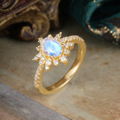 1.5 Carat Oval Cut Cluster Moonstone Anniversary Ring Vintage Pave Braid Band