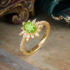 1.5 Carat Oval Cut Cluster Peridot Anniversary Ring Vintage Pave Braid Band