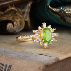 1.5 Carat Oval Cut Cluster Peridot Anniversary Ring Vintage Pave Braid Band