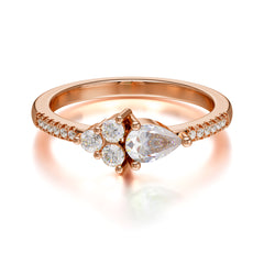 Pear Shaped Moissanite Promise Wedding Band Ring with Three Round Stone