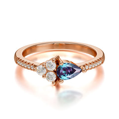 Pear Shaped Alexandrite Promise Wedding Band Ring with Three Round Stone