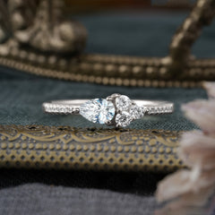 3 Prong Pear Shaped  Lab Diamond Promise Wedding Band Ring with Three Round Stone