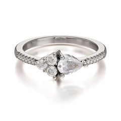 Pear Shaped Moissanite Promise Wedding Band Ring with Three Round Stone