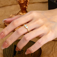 Pear Shaped Moissanite Promise Wedding Band Ring with Three Round Stone