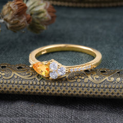 Pear Shaped Citrine Promise Wedding Band Ring with Three Round Stone